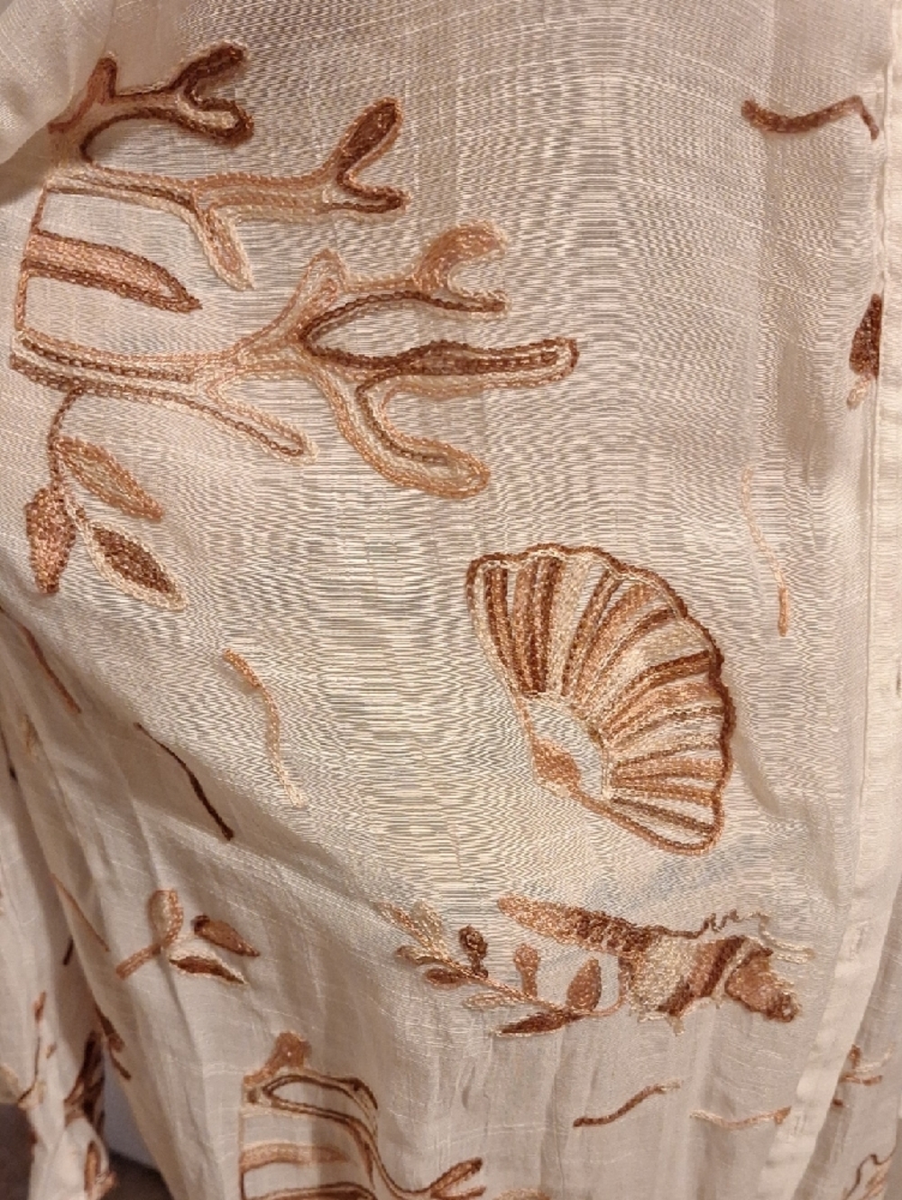 Women’s White Beach Cover-Up with Tan Shell Print - Picture 2 of 3